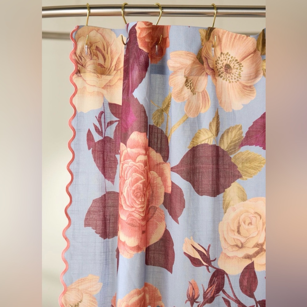 Anthropologie Floral Shower Curtain with Peach and Burgundy NWT - Picture 2 of 4